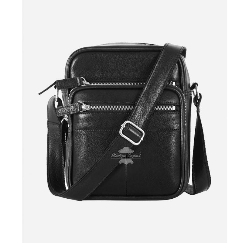 black leather crossbody travel bag Men's Small Crossbody Bag Black Leather Messenger Travel Bag