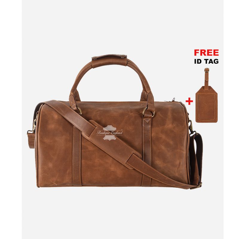 Vintage Leather Weekend Bag Duffle Bag Holdall with Shoe