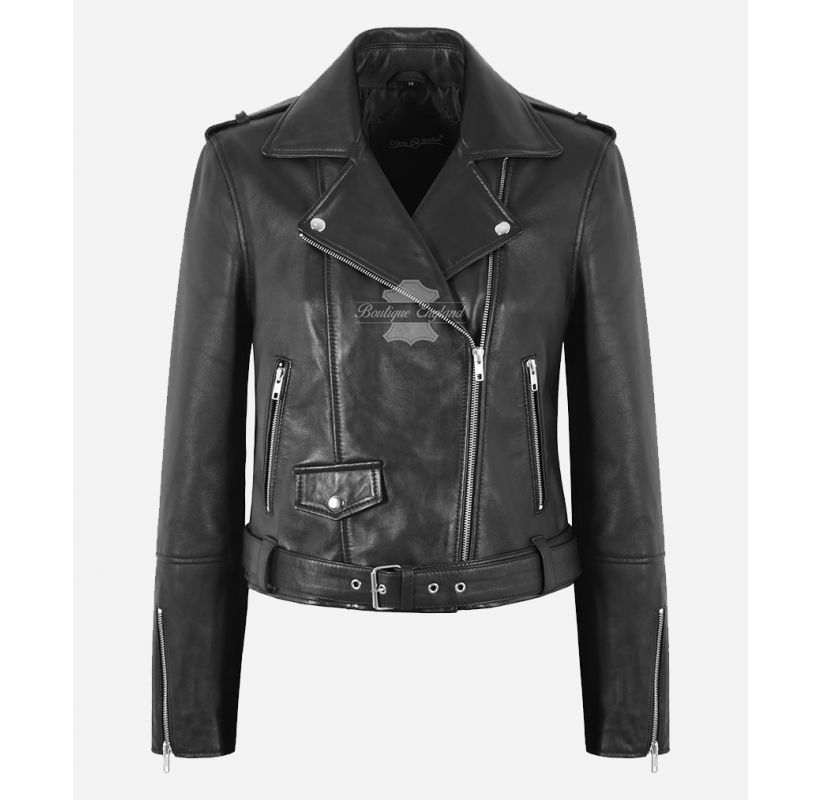 Wendy Ladies Jacket Black Biker Fashion Casual Black Leather Jacket
