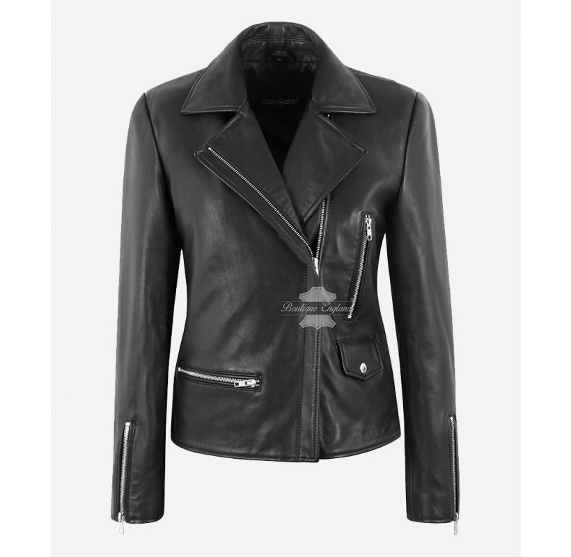 LUXE Black Leather Jacket Women Biker Fashion Casual Jacket