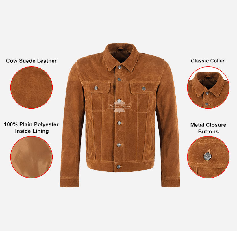 TRUCKER Men Suede Jacket Classic Western Shirt Style Leather Jacket