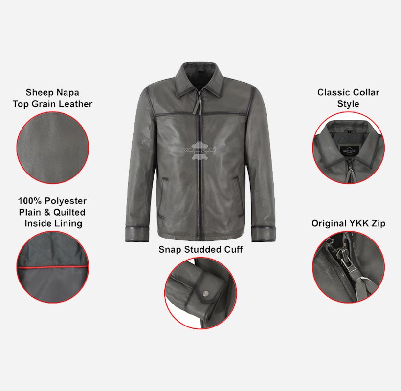 BRIAR Men's Real Leather Jacket In Charcoal Grey with Wax