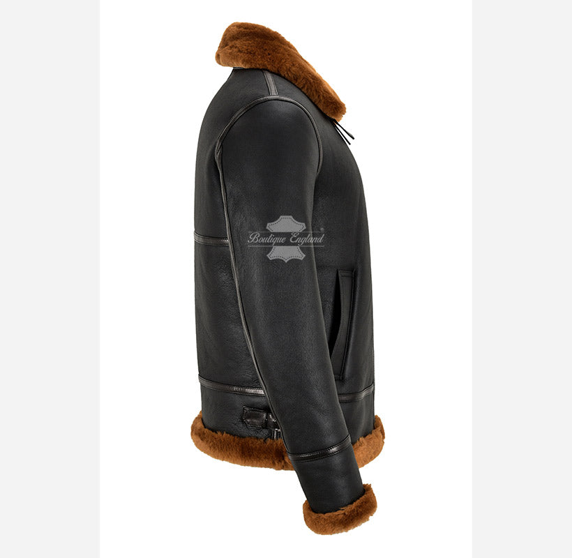 thumbnail image 2 of Smart Range Men’s RAF Classic B3 Black Sheepskin Bomber Jacket – Real Shearling 2 of 6