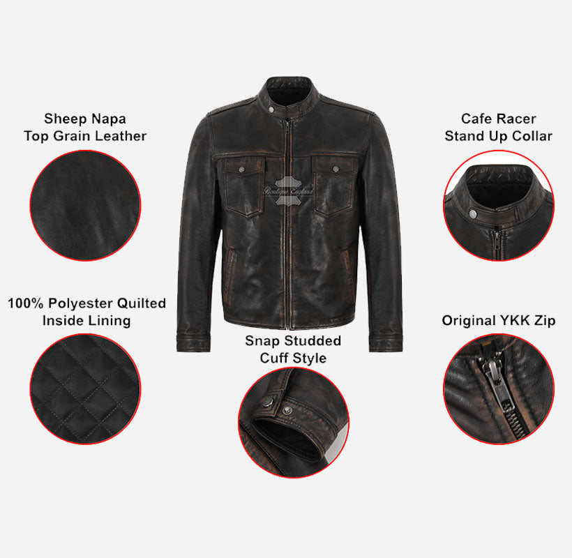 ACCELIX Men's Vintage Look Racer Leather Jacket – Boutique England