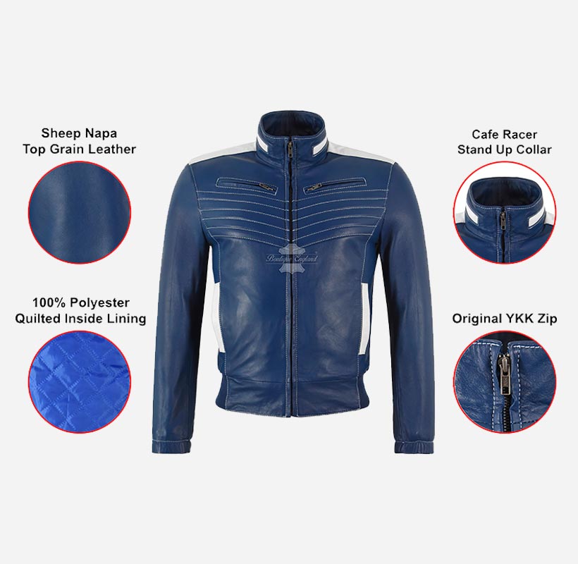 STOCKTON Men's Sports Bomber Leather Jacket Soft Waxed Leather