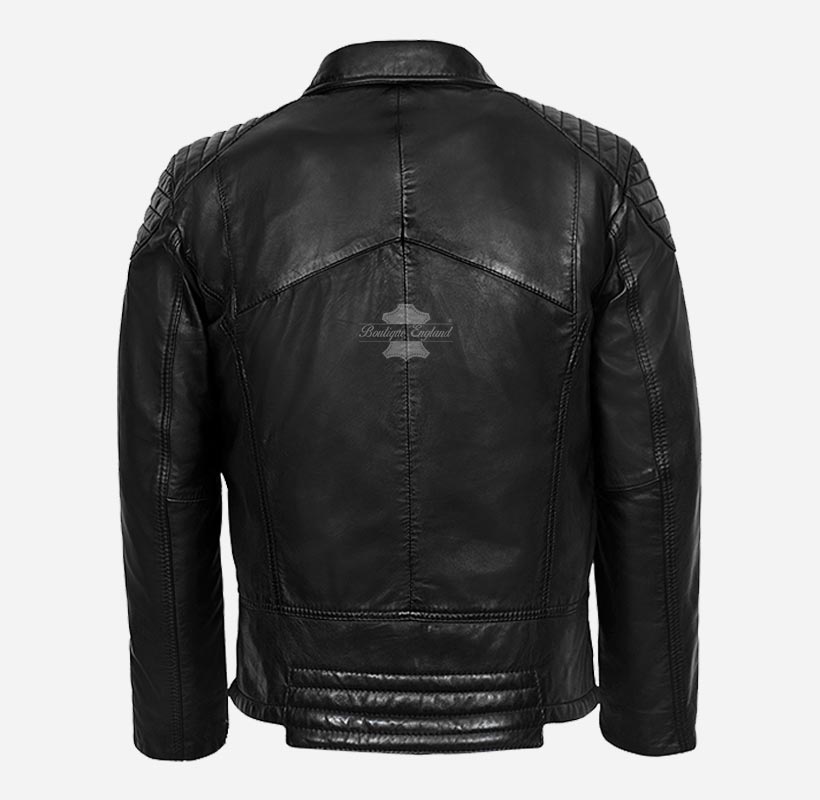 BUDD Men's Black Biker Leather Jacket Soft Real Leather Jacket