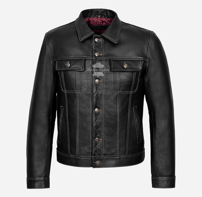TRUCKER Style Leather Jacket For Men's Classic Leather Shirt Jacket