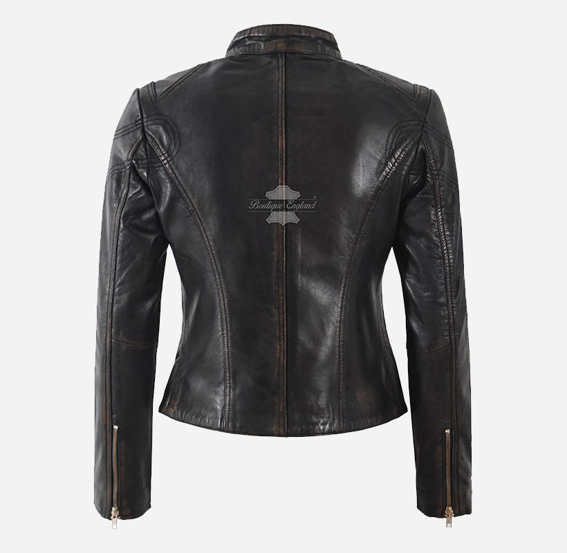 SPEED LADIES LEATHER JACKET SHORT FITTED Biker LEATHER JACKET