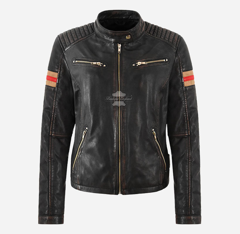 Rustic Revival Biker Leather Jacket For Women Vintage Black Leather Jacket