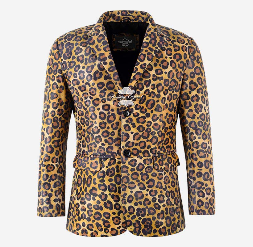 WILLOW Men's Leopard Print Leather Blazer Jacket Exotic Coat