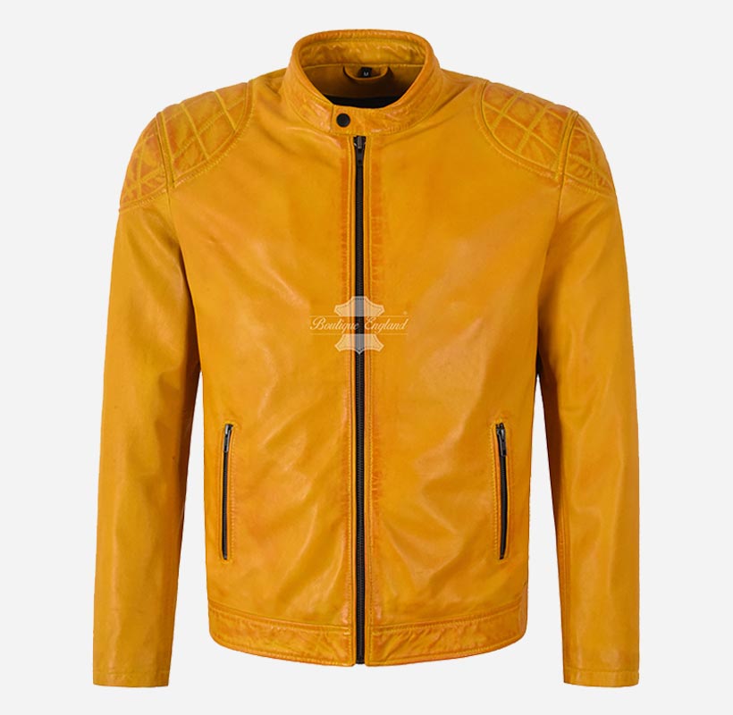 GOLDENROD CAFE CRUISER Men's Yellow Leather Biker Jacket