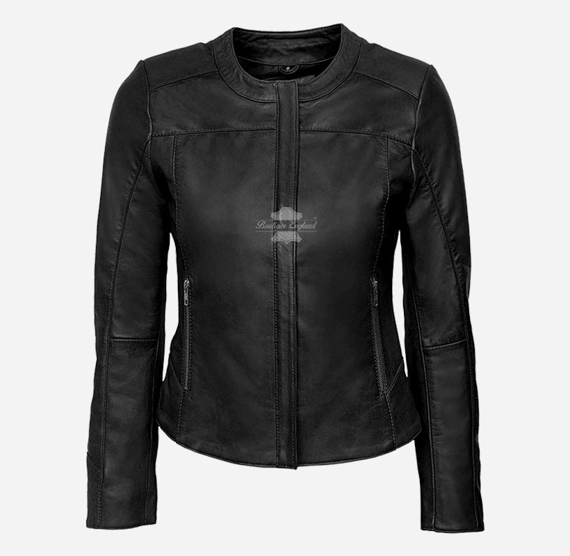 MEGAN Women's Collarless Leather Fashion Jacket