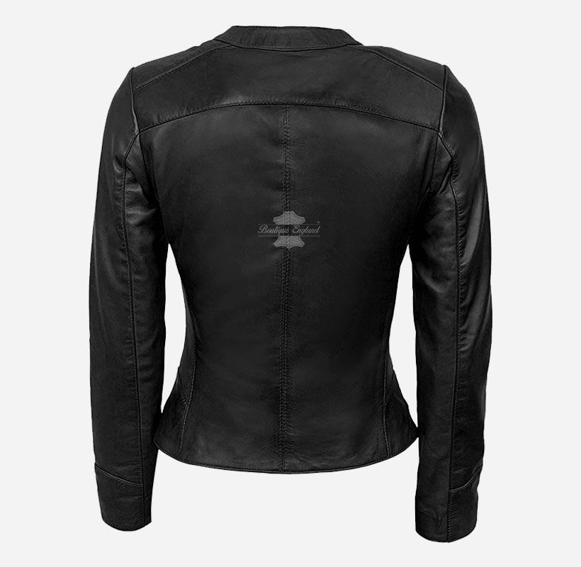 MEGAN Women's Collarless Leather Fashion Jacket