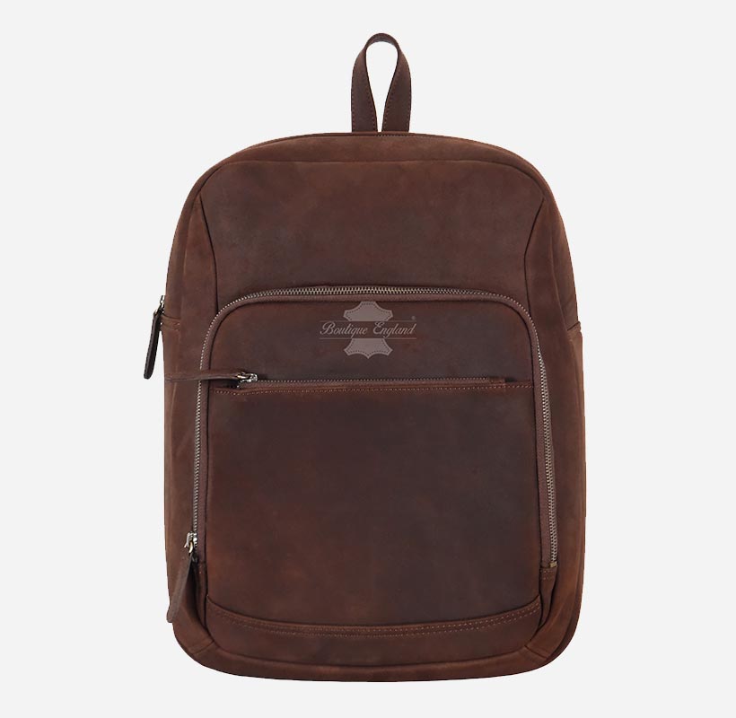 Unisex Vintage Leather Backpack Brown Nubuck Laptop Shoulder Bag