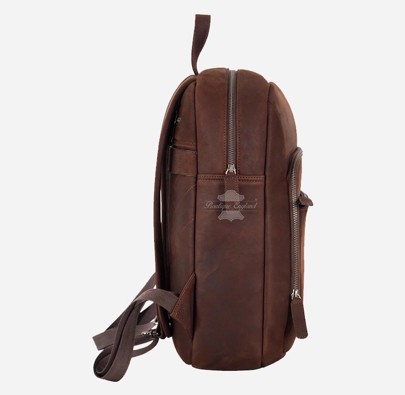 Unisex Vintage Leather Backpack Brown Nubuck Laptop Shoulder Bag