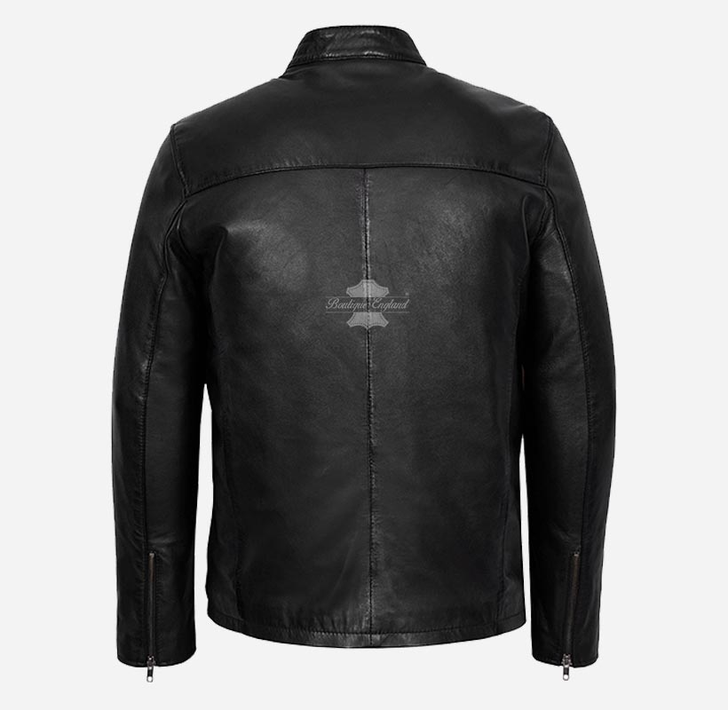 SEMPLICE Men's Leather Jacket Casual Blouson Style Leather Jacket
