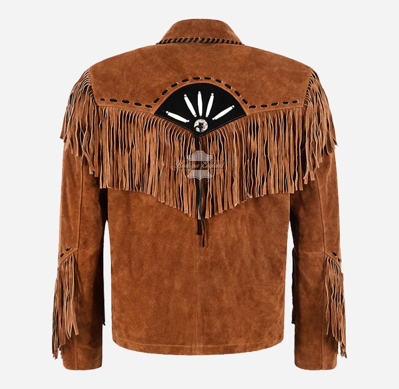 Native American Western Suede Jacket Mens Brown Leather Jacket Men