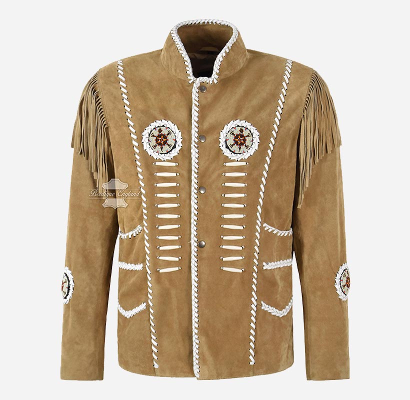 COWBOY Western Fringe Jacket For Men With Beads Detailing
