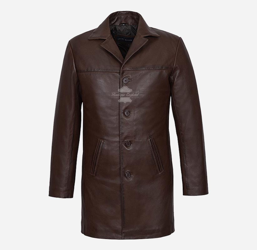 REEFER Men's Leather Coat MILITARY STYLE LONG JACKET