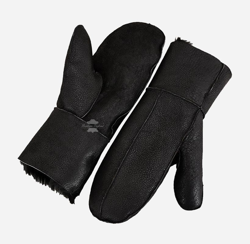 B3 Sheepskin Mitten Gloves Thick Real Shearling Leather Winter Gloves
