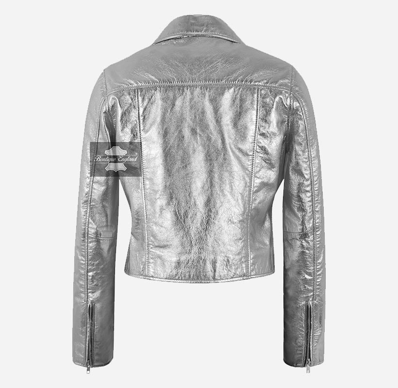 EMMA WATSON Style Jacket Fitted Ladies Silver Leather Jacket