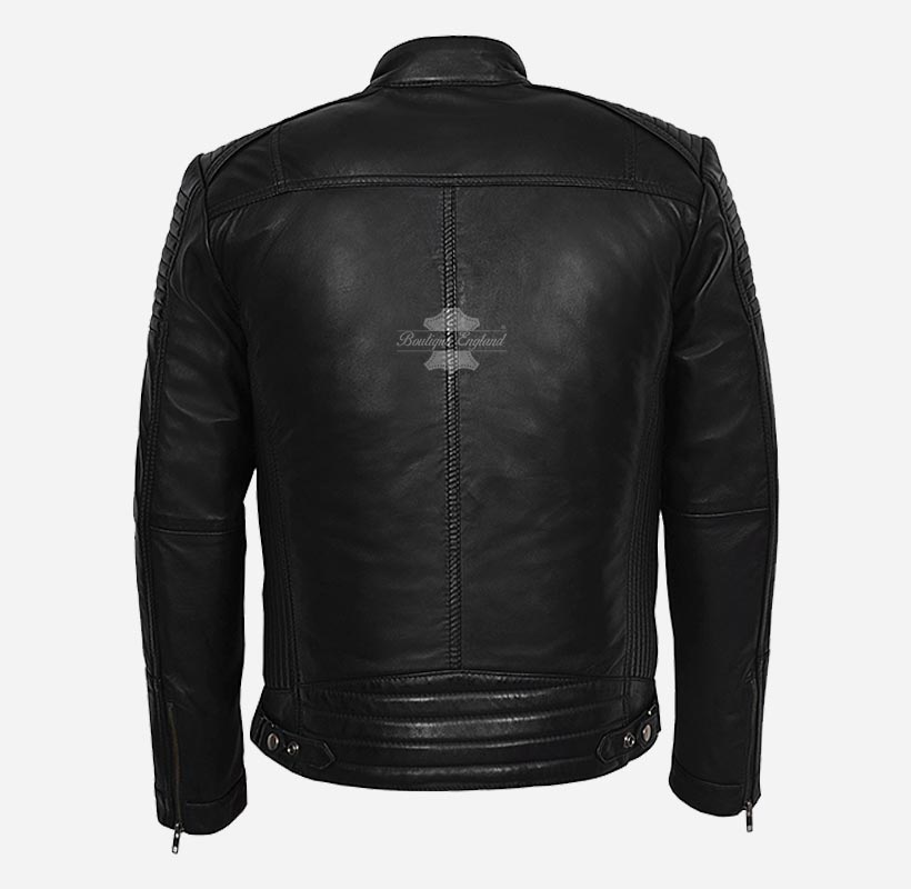 RAMBLE Mens Biker Style Leather Jacket Soft Real Leather Jacket