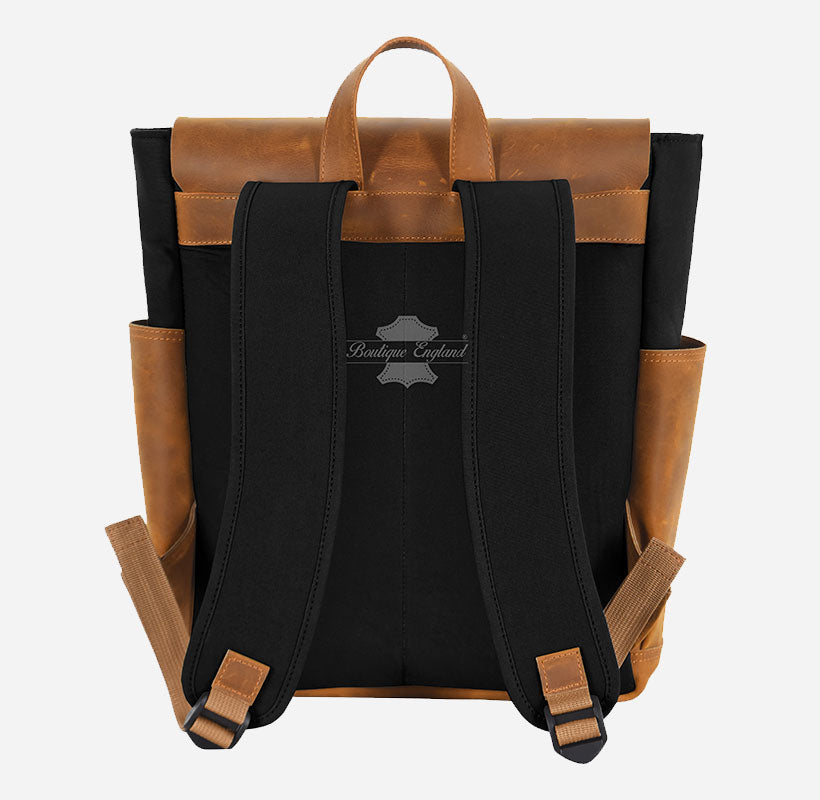 canvas and leather backpack uk Waxed Canvas Leather Backpack Laptop Bag With Leather Detailing Black