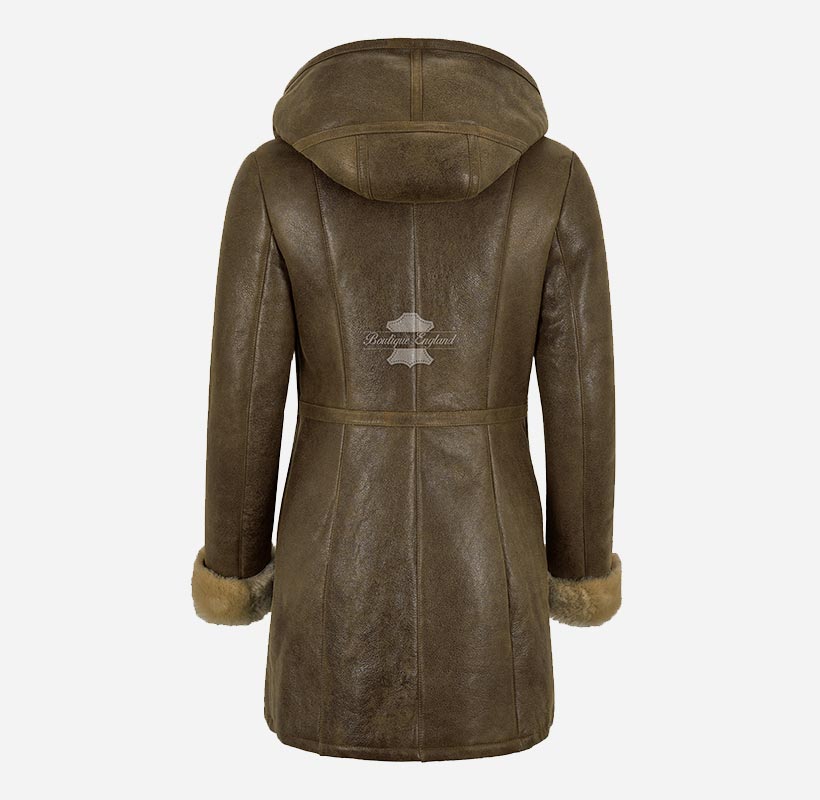 MANTEAU À CAPUCHE EN PEAU DE MOUTON NOISETTE VESTE LONGUE FEMME EN