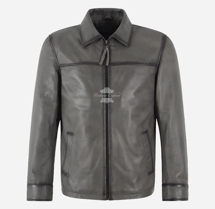 BRIAR Men's Real Leather Jacket In Charcoal Grey with Wax