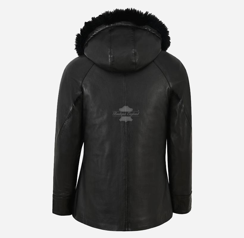 ISABEL Fur Hooded Leather Jacket For Women Parka Style Leather Jacket
