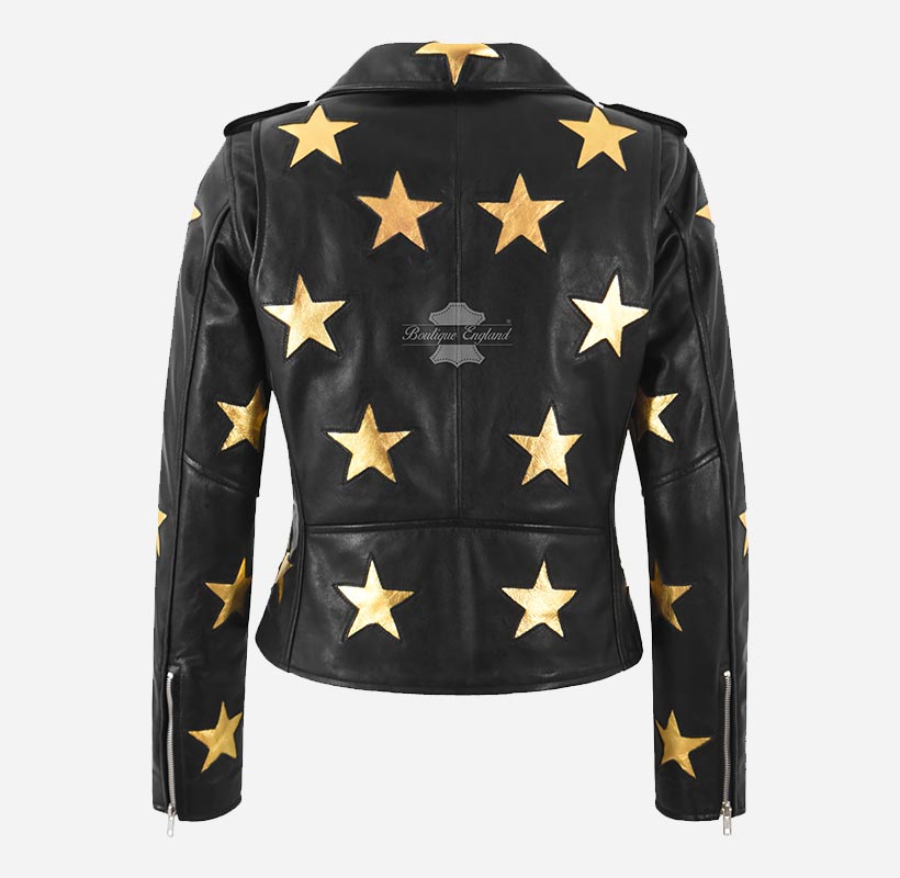 Schwarze Lederjacke Kunstlederjacke Mit Goldenen Details Gold