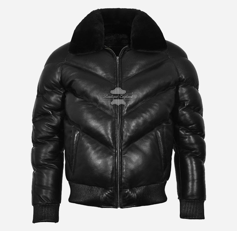 leather puffer jacket
