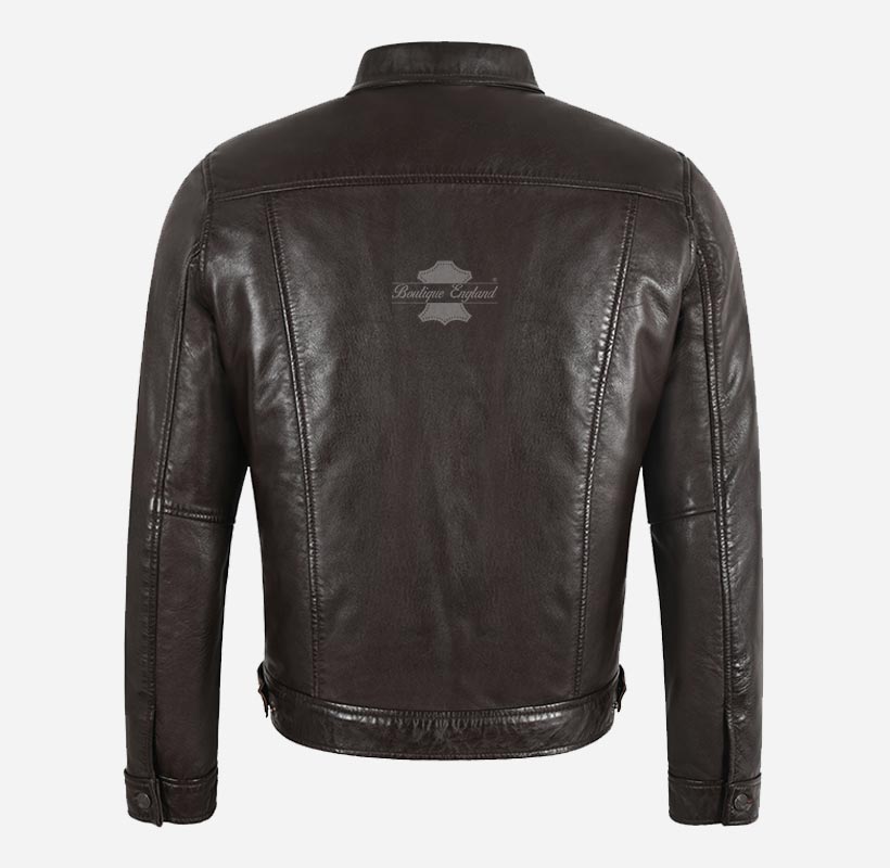 Rashford Mens Dark Brown Trucker Leather Jacket Leather Shacket