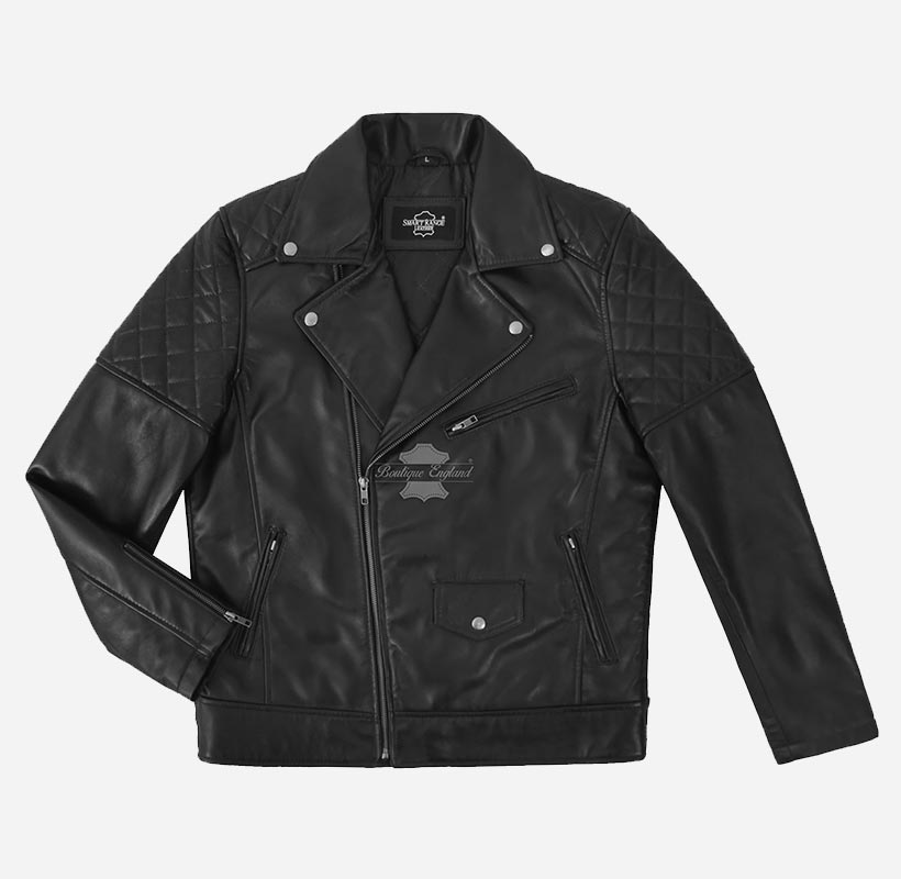 Bridleton Men's Biker Leather Jacket Brando Jacket Without Belt
