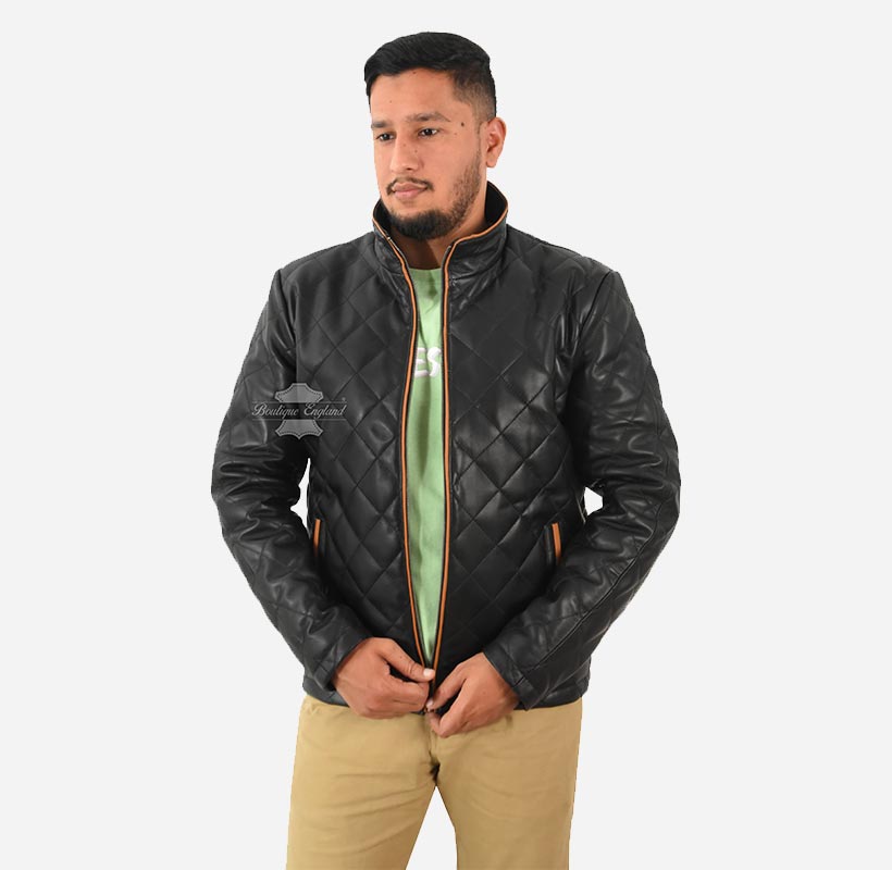 THORNHILL Men's Padded Leather Jacket Black