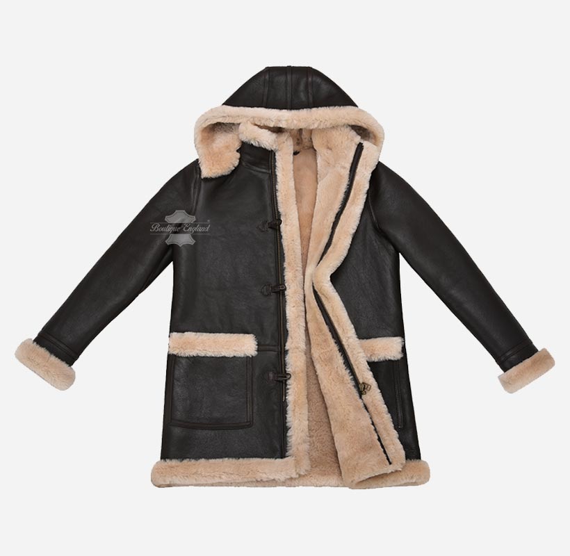 IVAR Herren Dufflecoat aus echtem Lammfell mit Kapuze – Boutique