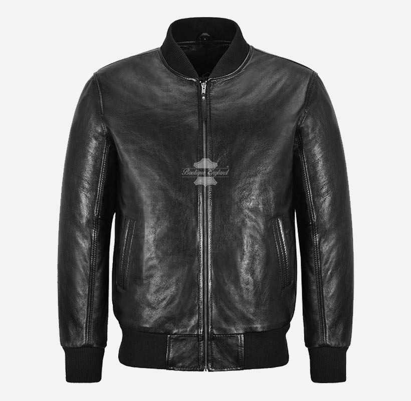 Squadron Black Bomber Leather Jacket for Mens Soft Leather Jacket ...