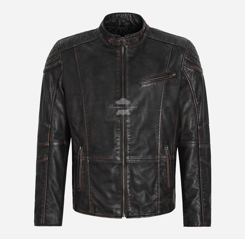 NORSEMEN Vintage Waxed Biker Leather Jacket For Mens