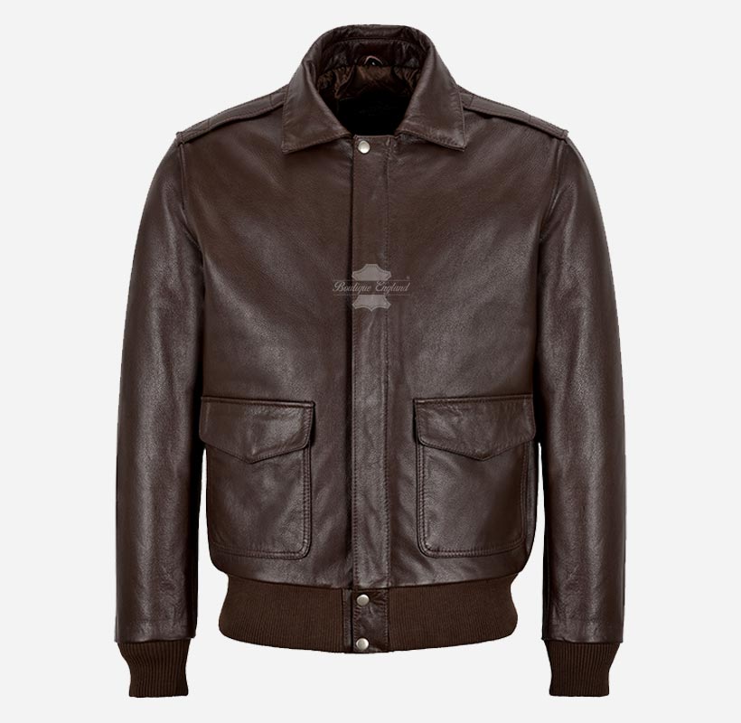 REIGNWOOD Men's Leather Bomber Jacket Brown Leather Bomber – Boutique ...