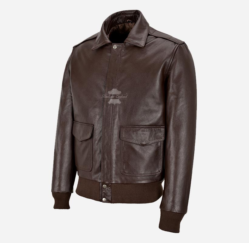 REIGNWOOD Men's Leather Bomber Jacket Brown Leather Bomber – Boutique ...