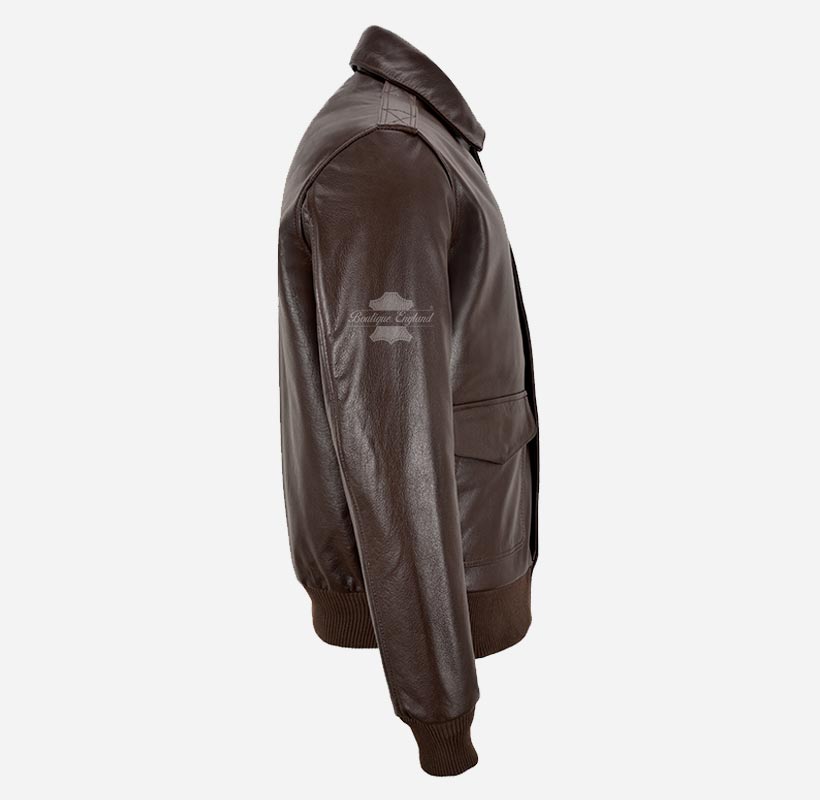 REIGNWOOD Men's Leather Bomber Jacket Brown Leather Bomber – Boutique ...