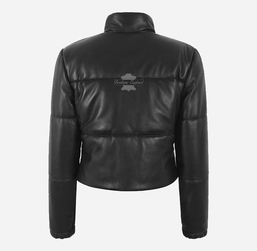 CERI Women Cropped Leather Puffer Jacket in Black – Boutique England