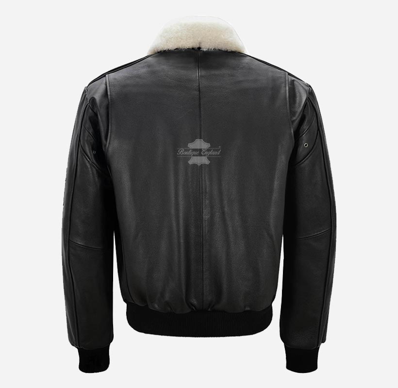 Men's Black Leather Bomber Jacket Fur Collar Aviator Jacket