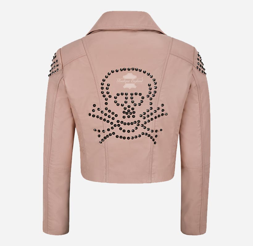 Vixen's Studded Skull Leather Biker Style Jacket For Women