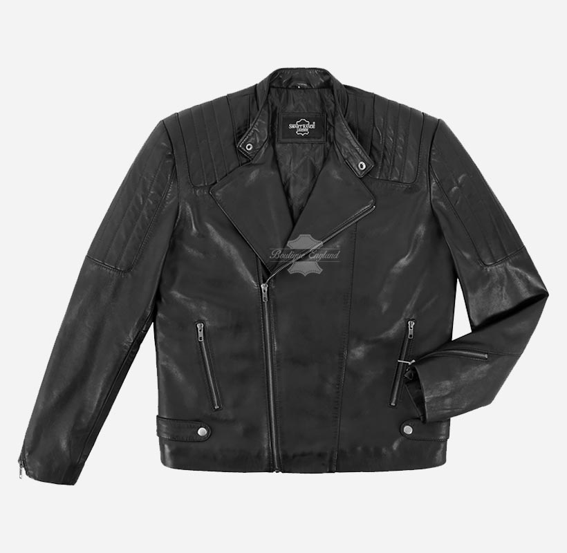 TREY Men's Leather Biker Jacket Soft Sheep Napa Leather Jacket