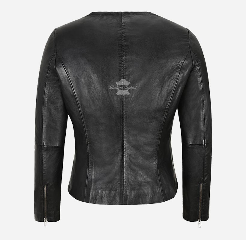 FERN Ladies Leather Collarless Jacket Biker Casual Fashion Jacket