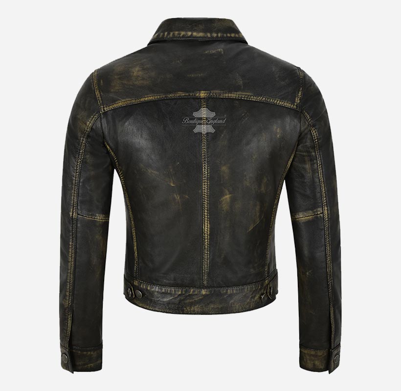 WOMEN TRUCKER Leather Shacket Vintage Waxed Leather Shirt Jacket