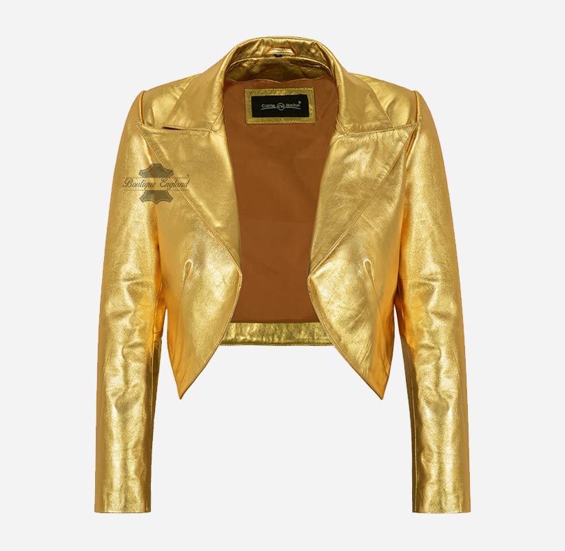 MAXIM Ladies Leather Shrug Silver and Golden Leather Bolero Jacket