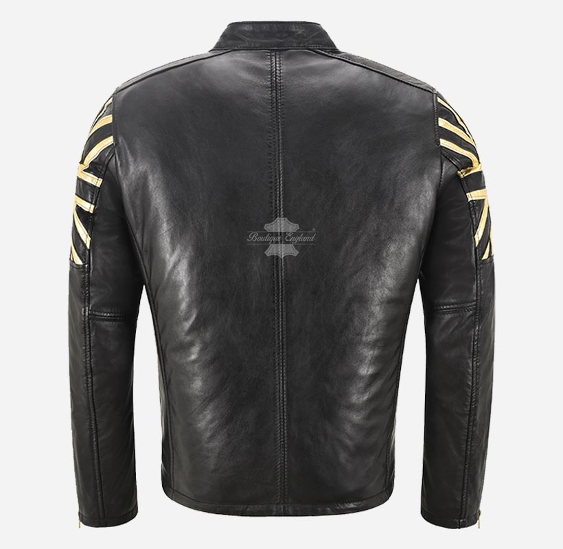 UNION JACK Golden Biker Leather Jacket For Men