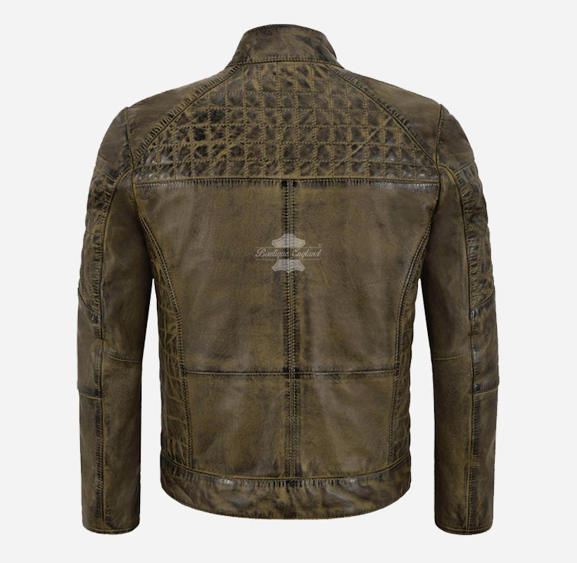 GLENHAVEN Mens Vintage Waxed Dirty Brown Leather Biker Jacket
